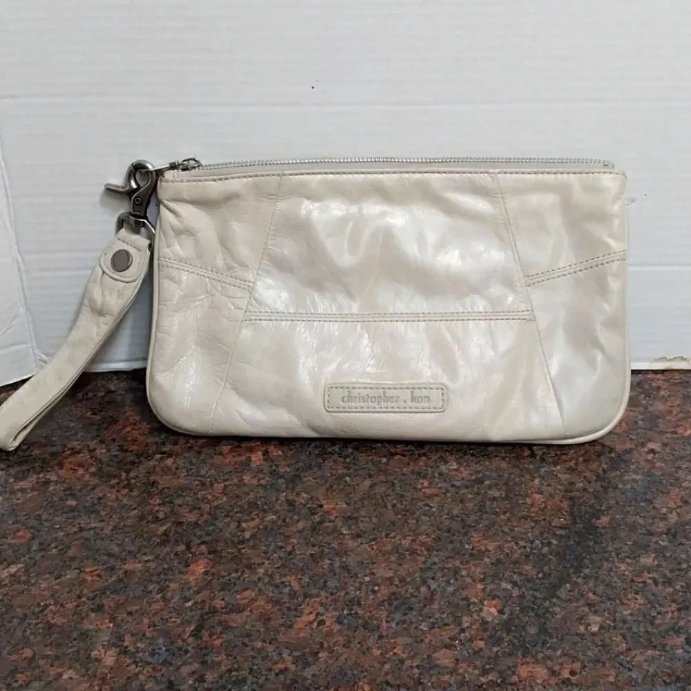 Christopher Kon Beige Leather Clutch Bag...EUC